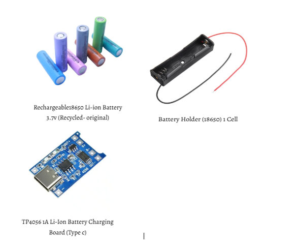 Rechargeable Li-ion Power Kit (18650 3000mAh Battery + TP4056 Type-C Charger & Holder)