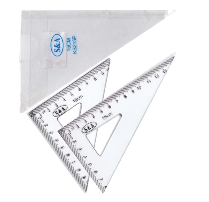 طقم مثلثات رسم هندسي شفاف 15 سم S&A (موديل KS215P)