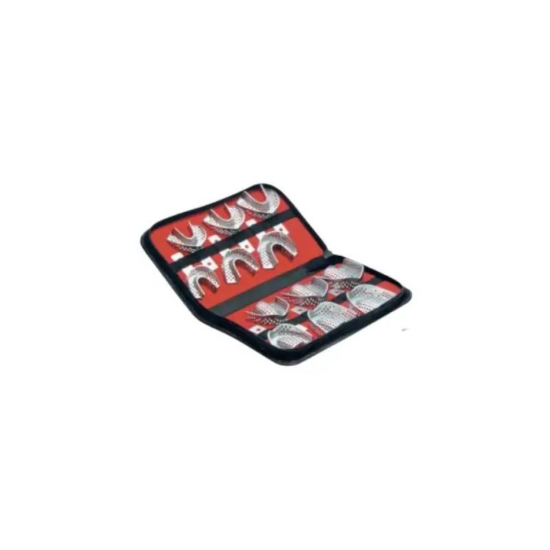 Full Arch Stainless Steel Perforated Dental Impression Trays Set with Leather Pouch